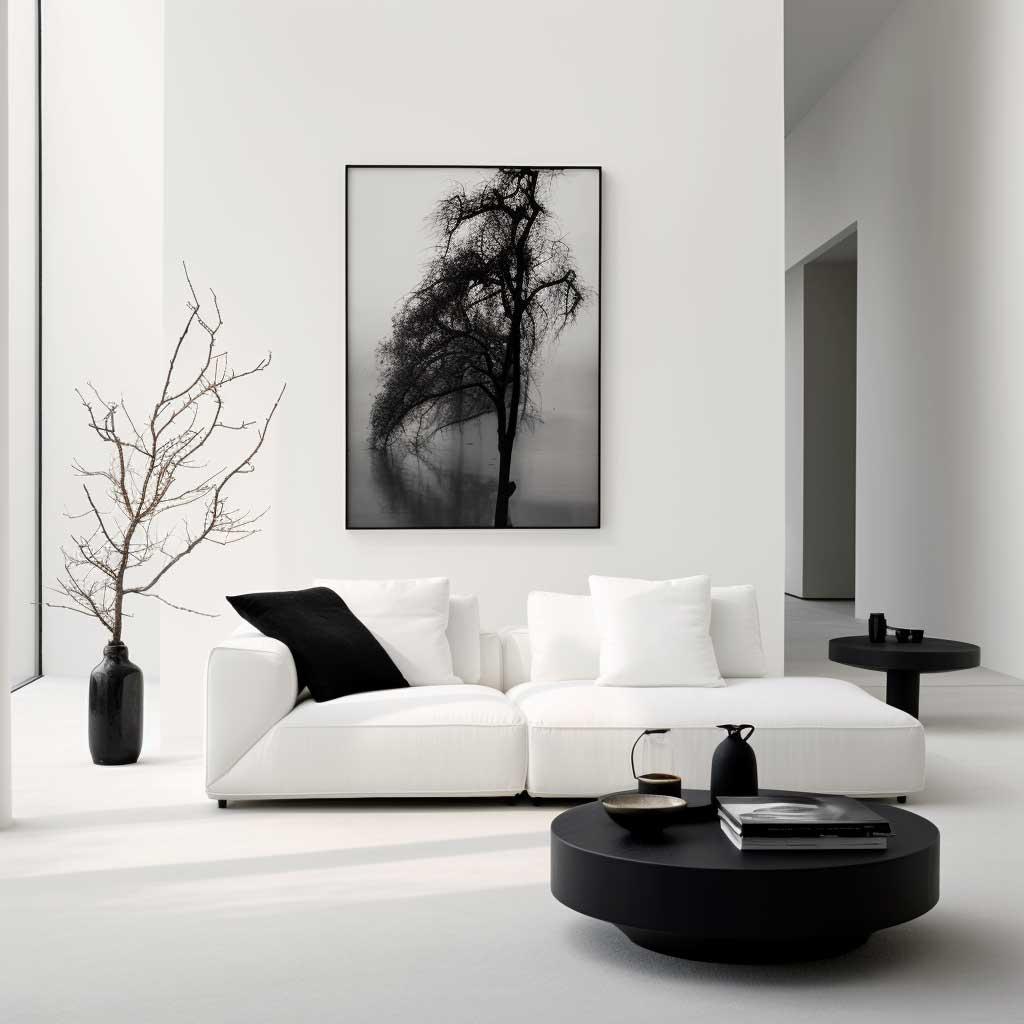 A monochromatic minimalist living room.